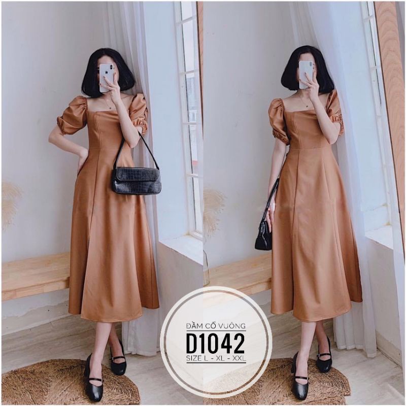 Đầm big size cổ vuông xẻ tà từ 60kg-90kg