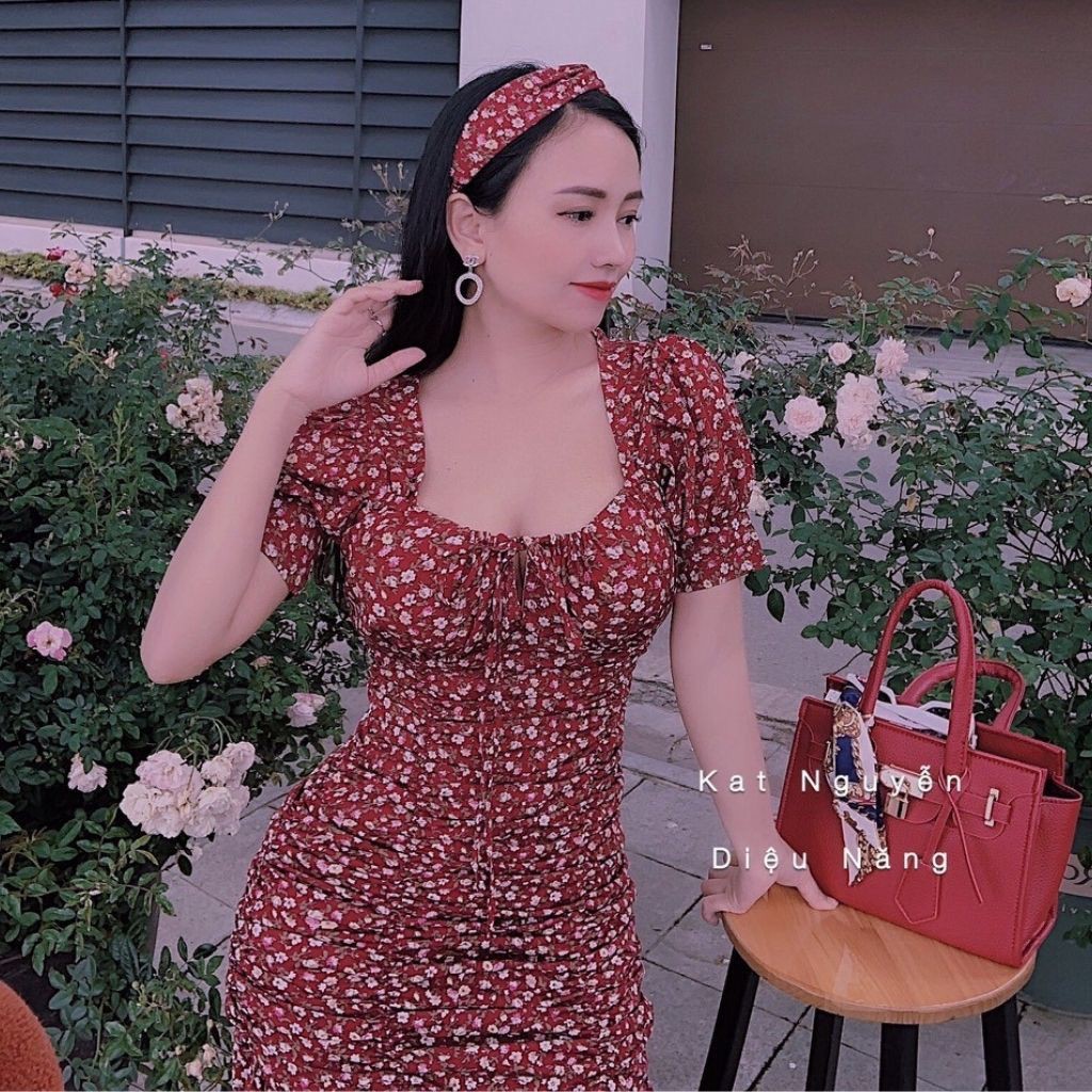 Váy Thiết Kế Body hoa nhí, váy hoa nhí nhăn đuôi cá xinh xắn, kèm khăn đầu - H&N Store 2 | BigBuy360 - bigbuy360.vn