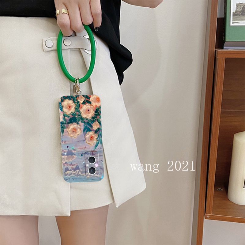 Ốp Điện Thoại Mềm Họa Tiết Hoa Đính Đá Kèm Dây Đeo Tay Sang Trọng Cho OPPO Reno7 Z Reno7 Pro Reno6 Z Reno6 Pro 5G 4G