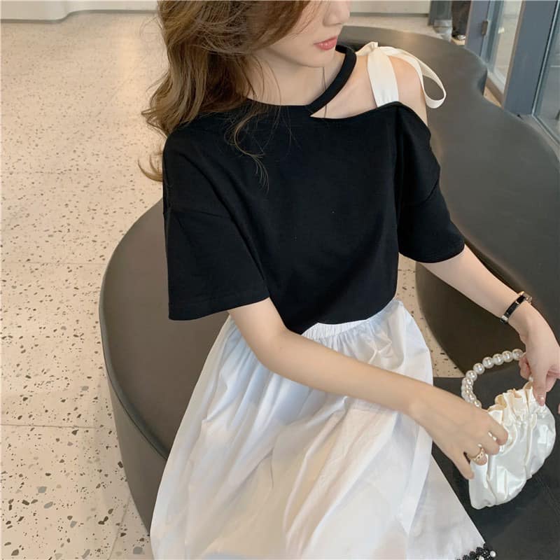 Áo thun tay lỡ khoét cổ nữ, áo phông unisex form rộng chất cotton mát mịn thấm hút mồ hôi XƯỞNG MAY TC2