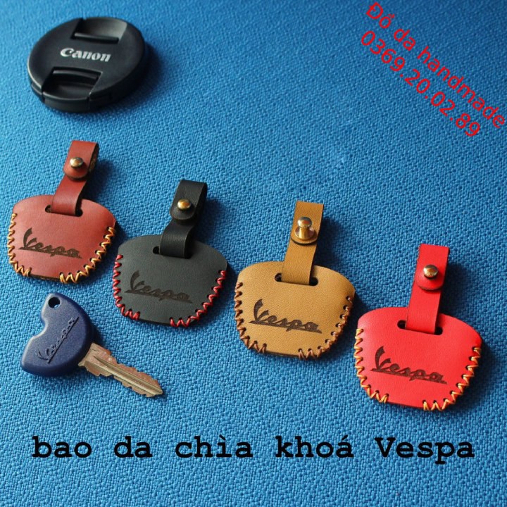 Bao da bò thật bọc chìa khóa các dòng xe Vespa, Liberty khâu thủ công