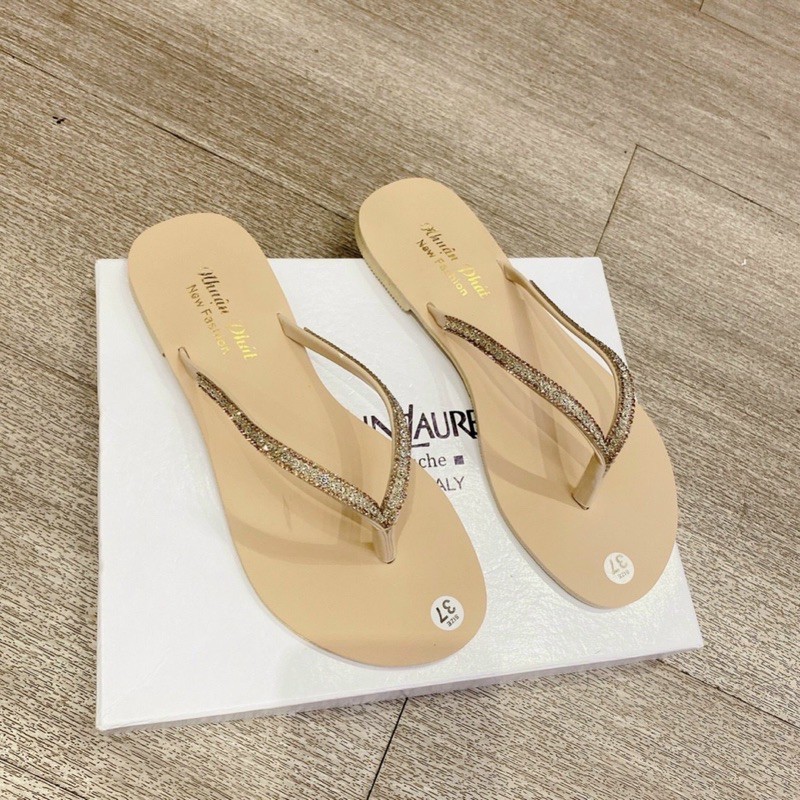 Dép lê bệt nữ đế bằng kẹp xỏ ngón đính đá xoàn lấp lánh sang chảnh HALEY STORE