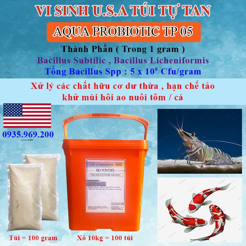 1 gói vi sinh phân hủy bùn khử mùi hôi ao tôm cá # Vi sinh túi tự tan 100gram