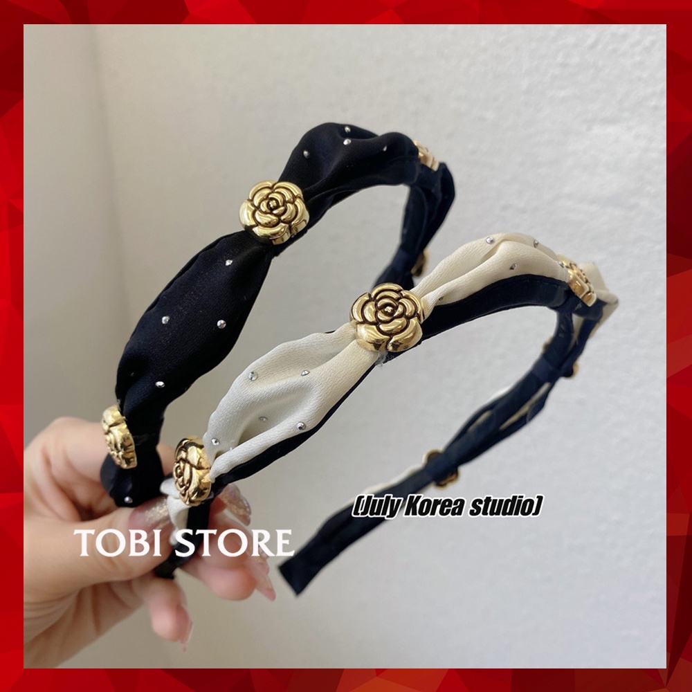 Bờm tóc Hàn Quốc gắn hoa Cha.el hai màu đen và trắng cực xinh TB521