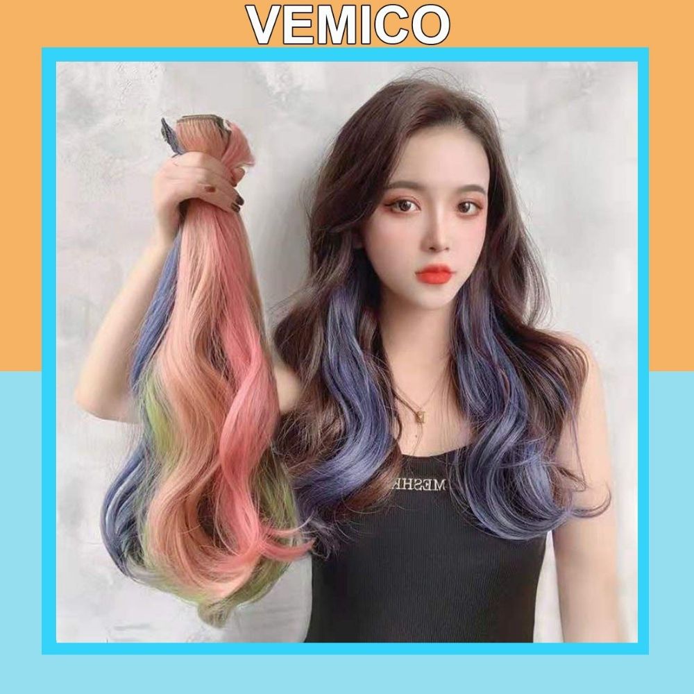Kẹp tóc giả xoăn Vemico highlight nhiều màu phong cách trẻ trung cá tính TG17