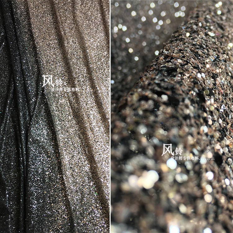 Tấm Vải Đính Sequin Lấp Lánh Màu Đen / Vàng / Bạc Dùng May Đầm