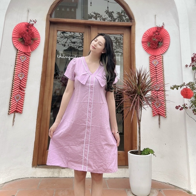 Váy bầu nơ ngực thời trang thiết kế vải đũi MSP286A Mom and Baby