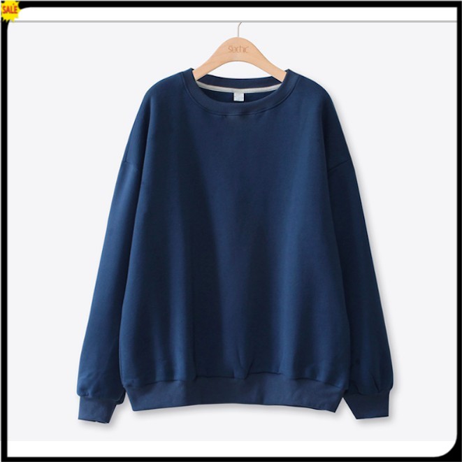 Áo Sweater Cổ Tròn NAM Nữ Màu Xanh Dương Đậm Chất Vải Nỉ Poly Hàng Freesize 1 Cỡ Form Dáng Rộng Dưới 65kg Mặc Vừa K21