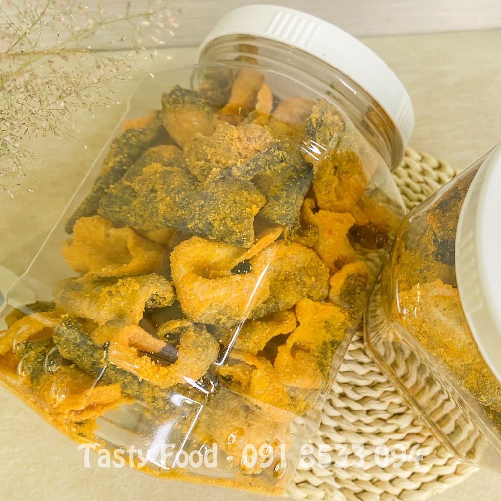 [Hũ vuông] 800G Da Cá Hồi Trứng Muối Tasty Food, da cá sấy giòn