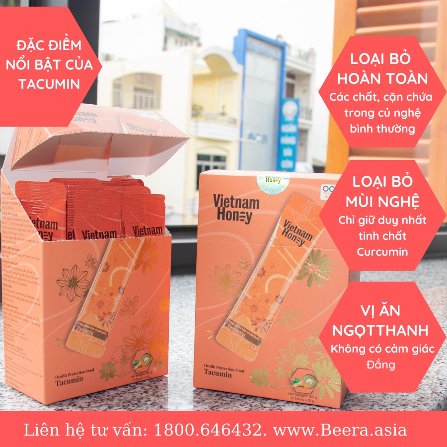 Combo 4 hộp mật ong nghệ sữa chúa Tacumin Vietnam Honey (15g x12 gói / Hộp)