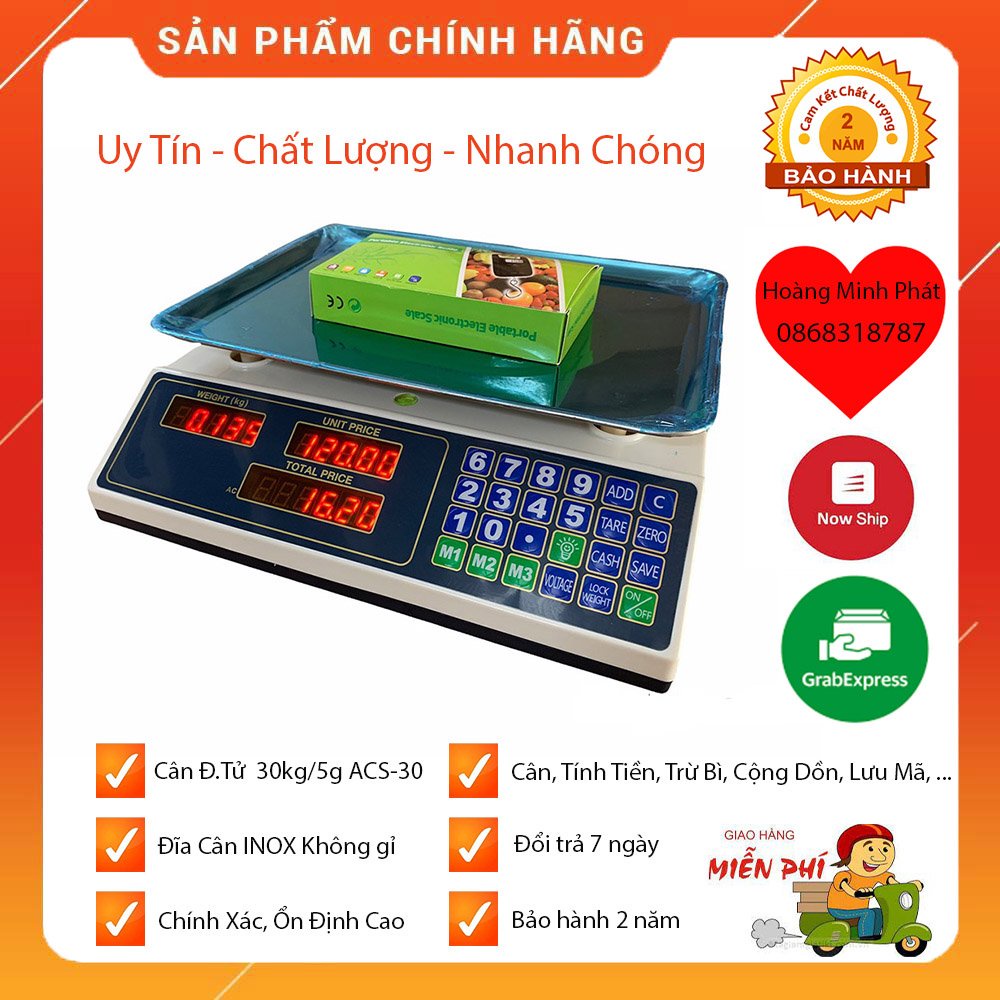 Cân Điện Tử Cân Hàng 30kg Tính Tiền Hàng ACS-30. cân chính xác, tính tiền chuẩn chỉnh nhanh mà tiện lợi