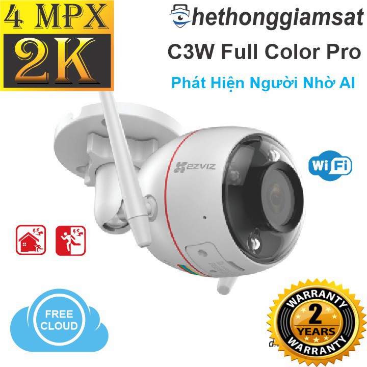 Camera Wifi Ezviz C3W Full Color Pro 4Mpx - 2K - 1440P (Độ phân giải 4Mpx - 2K) Có Màu Bang Đêm, Camera Wifi Ezviz Chính