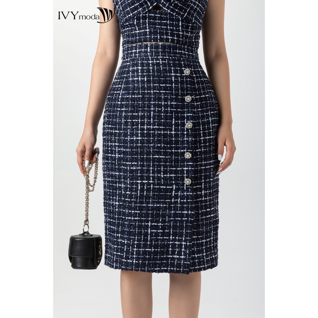 Chân váy bút chì kẻ tweed IVY moda MS 31M6890