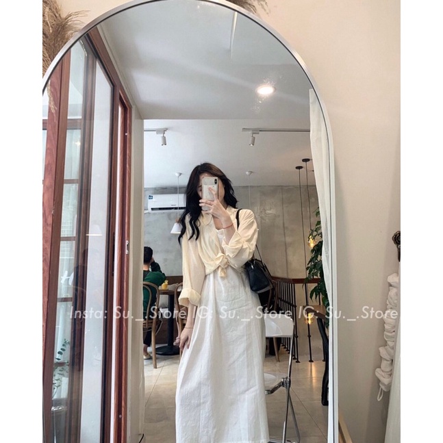 Set Đầm Midi Đũi Kèm Áo Sơ Mi 2Màu