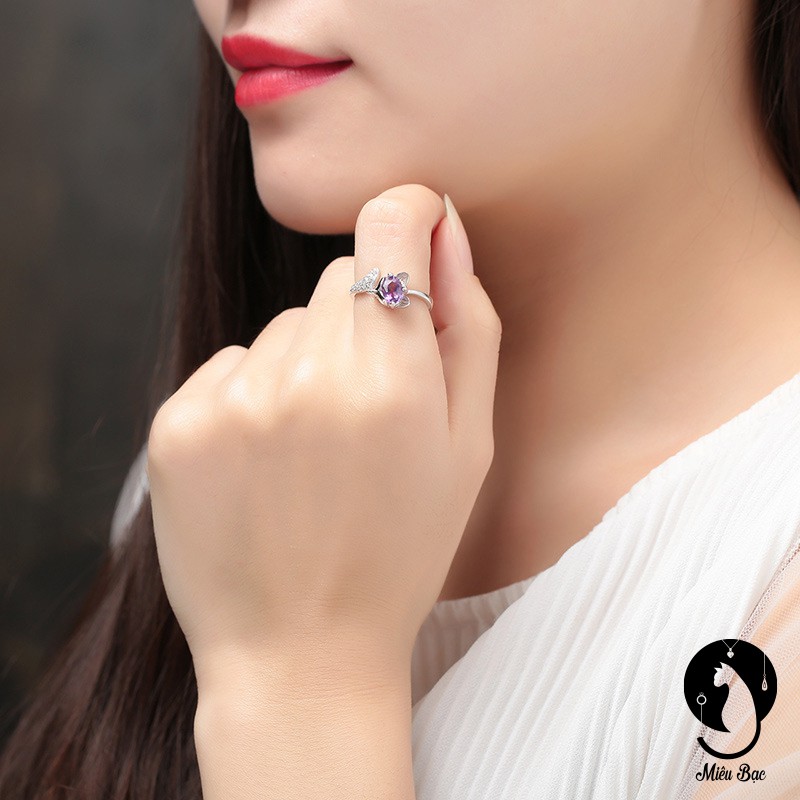 Nhẫn bạc nữ MIÊU BẠC đẹp thiên hồ đính đá nhiều màu thời trang bạc s925 phụ kiện nhẫn nữ N400217