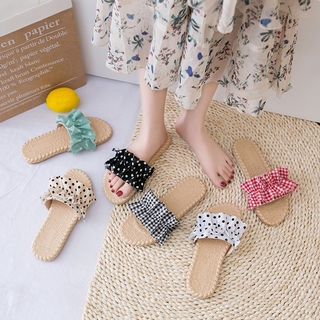 Dép nữ đế gấu giả cói quai bèo chấm bi siêu êm dnu01 dép form nhỏ c3-543