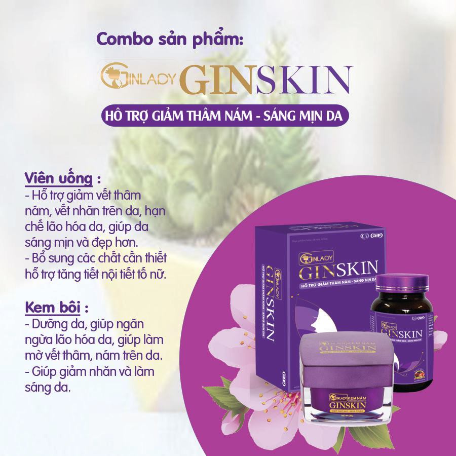 COMBO KEM NÁM & VIÊN UỐNG GINSKIN - Giúp Tái Tạo Bề Mặt Da, Giảm Nám Hiệu Quả, Tăng Cường Nội Tiết Tố, Giúp Da Sáng Mịn - Chăm sóc da mặt |