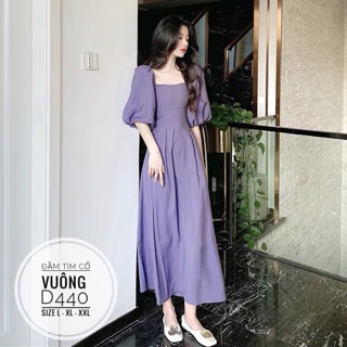 Bigsize Đầm tím cổ vuông D440