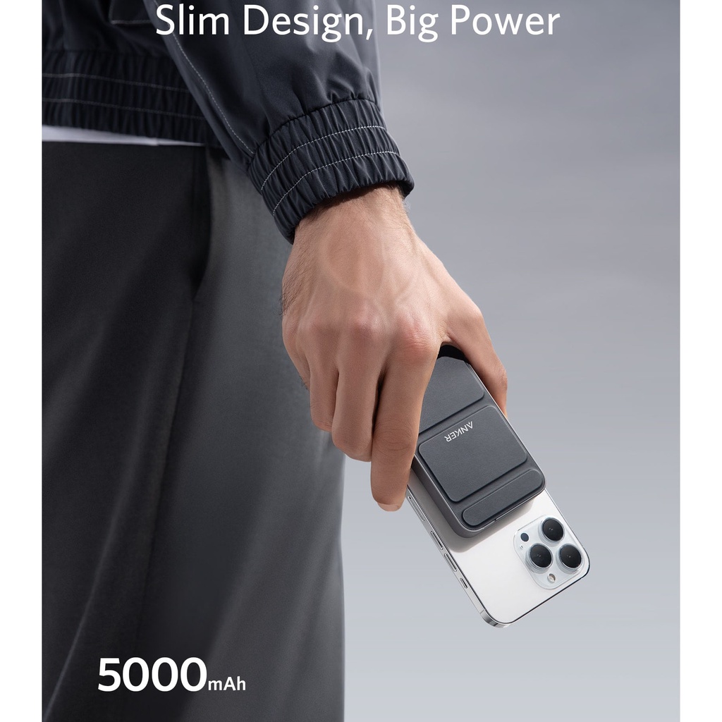 Sạc dự phòng Anker 5000mAh MagGo 622 Magnetic Batterry Từ tính không dây - Mã A1611 Chân gập đứng