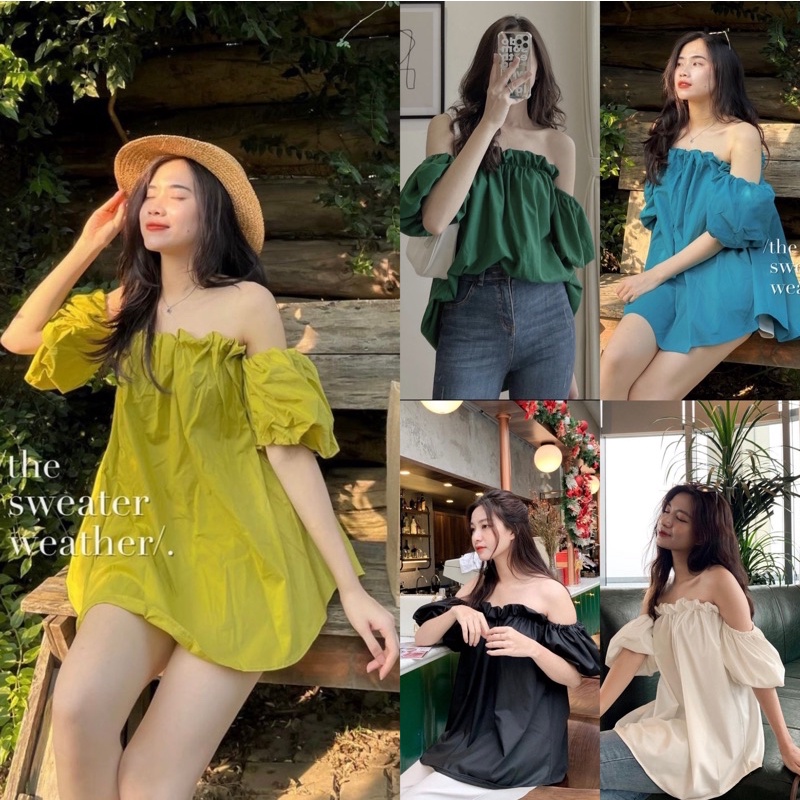 Áo trễ vai ngực bèo, áo hai dây đi biển