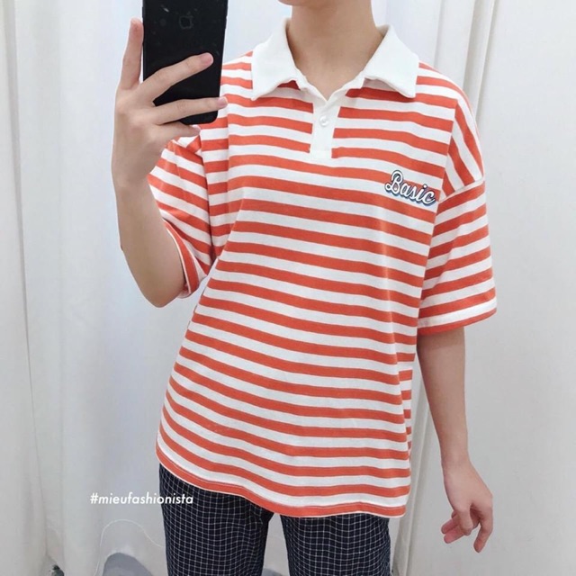 Áo Polo sọc cam MIỀU