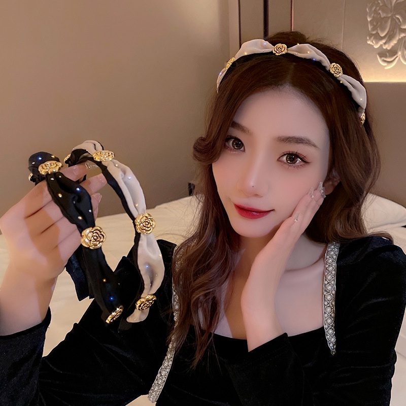 Băng Đô Cài Tóc Hình Hoa Trà Phong Cách Pháp 2022, bờm tóc hoa trà kiểu mới