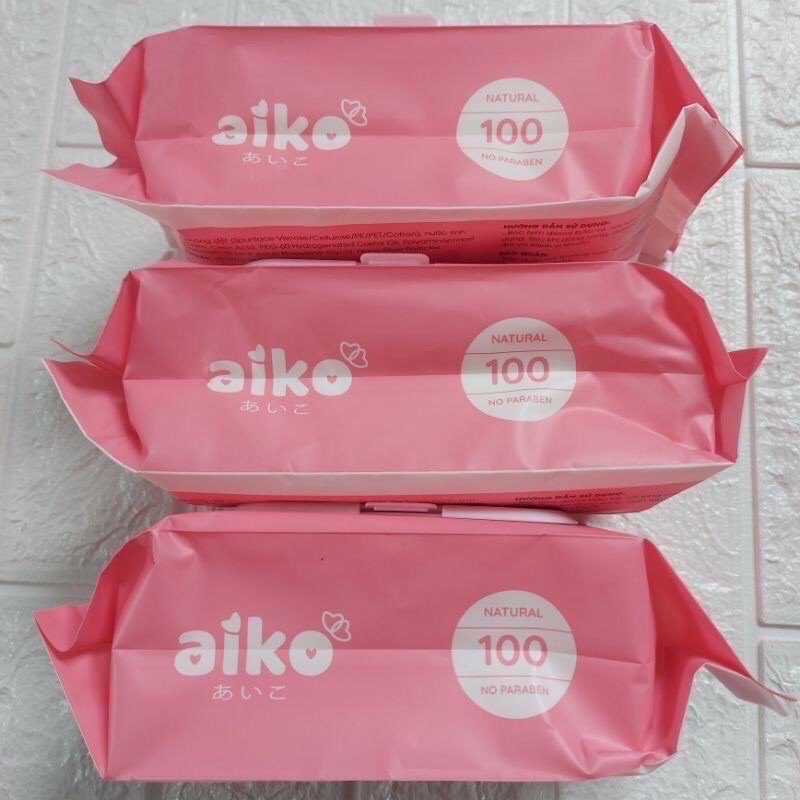 Khăn ướt Aiko màu hồng không mùi, Aiko màu xanh kháng khuẩn cho bé 100 tờ, khăn ướt đa năng