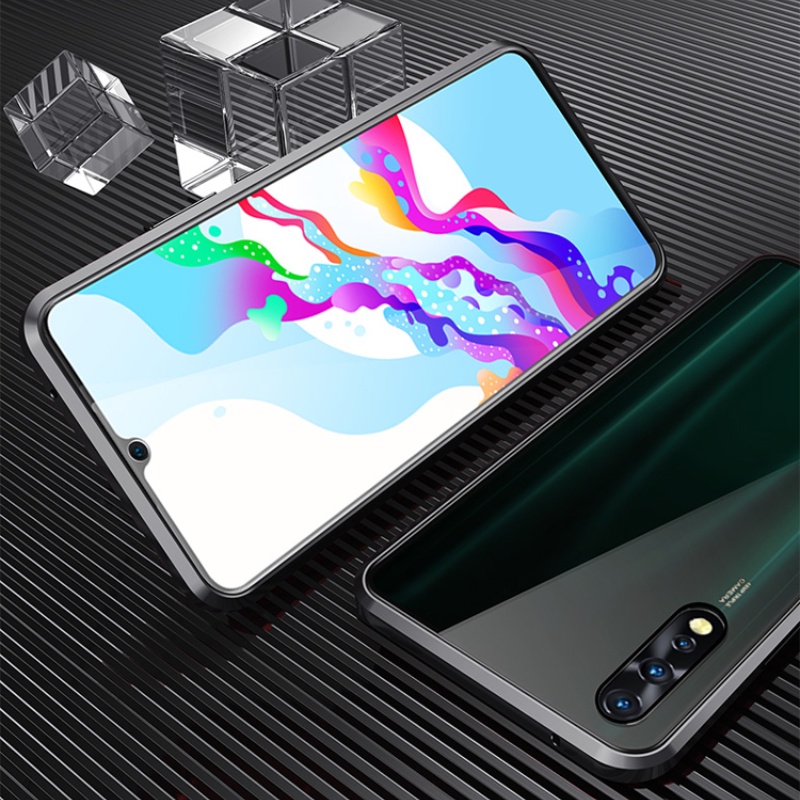 Ốp điện thoại kính cường lực hai mặt viền kim loại nam châm cho Vivo Y11 Y12 Y15 Y17 Y19 Y20 Y20S Y20i Y50