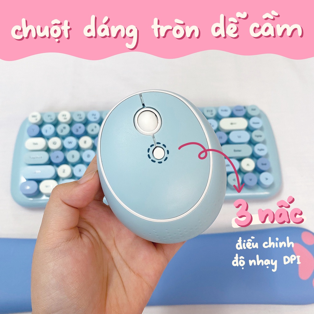 Bộ Bàn Phím Chuột Tròn Giả Cơ Không Dây Candy Mofii Dễ Thương - Tặng kèm stickers