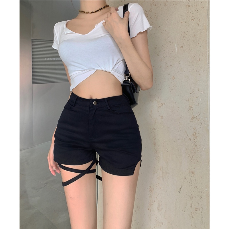 Quần short denim lưng cao kiểu dáng hợp thời trang