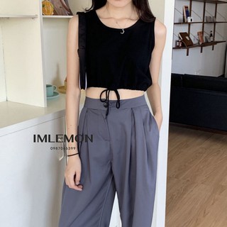 Áo Thun Croptop Ba Lỗ Rút Eo BASIC Thể Thao, Năng Động