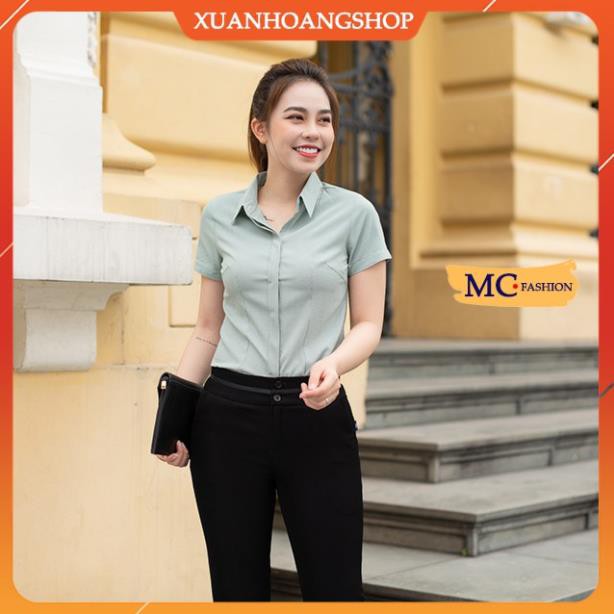 Áo Sơ Mi Nữ Công Sở Đẹp, Cộc Ngắn Tay, Cổ Đức, Kẻ Sọc Caro, Có 4 Màu Hồng, Cam, Nâu, Xanh Mc Fashion A645 Đẹp *