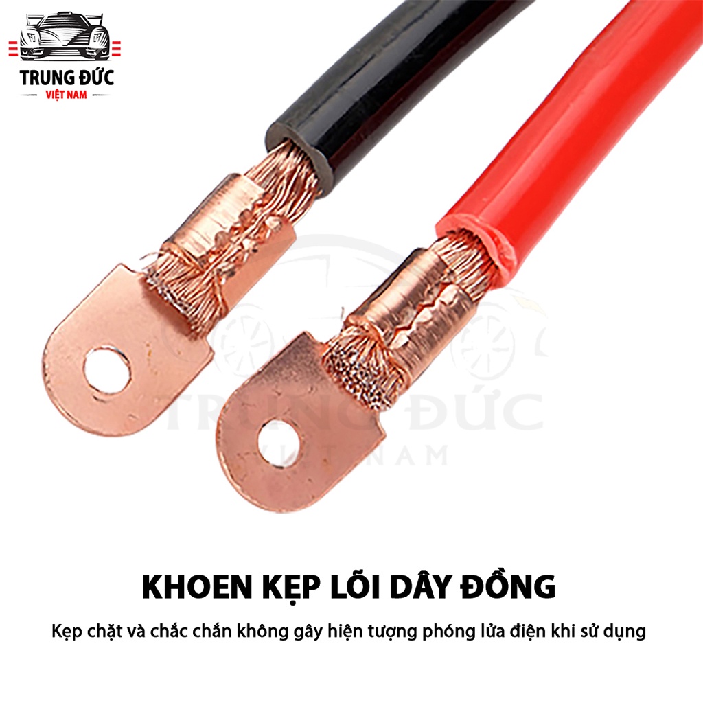 Dây câu bình Ắc Quy 1000A TRUNGDUCVN kích thước 3 mét lõi đồng siêu to, có kẹp cách điện giúp kích điện Ắc Quy cứu hộ