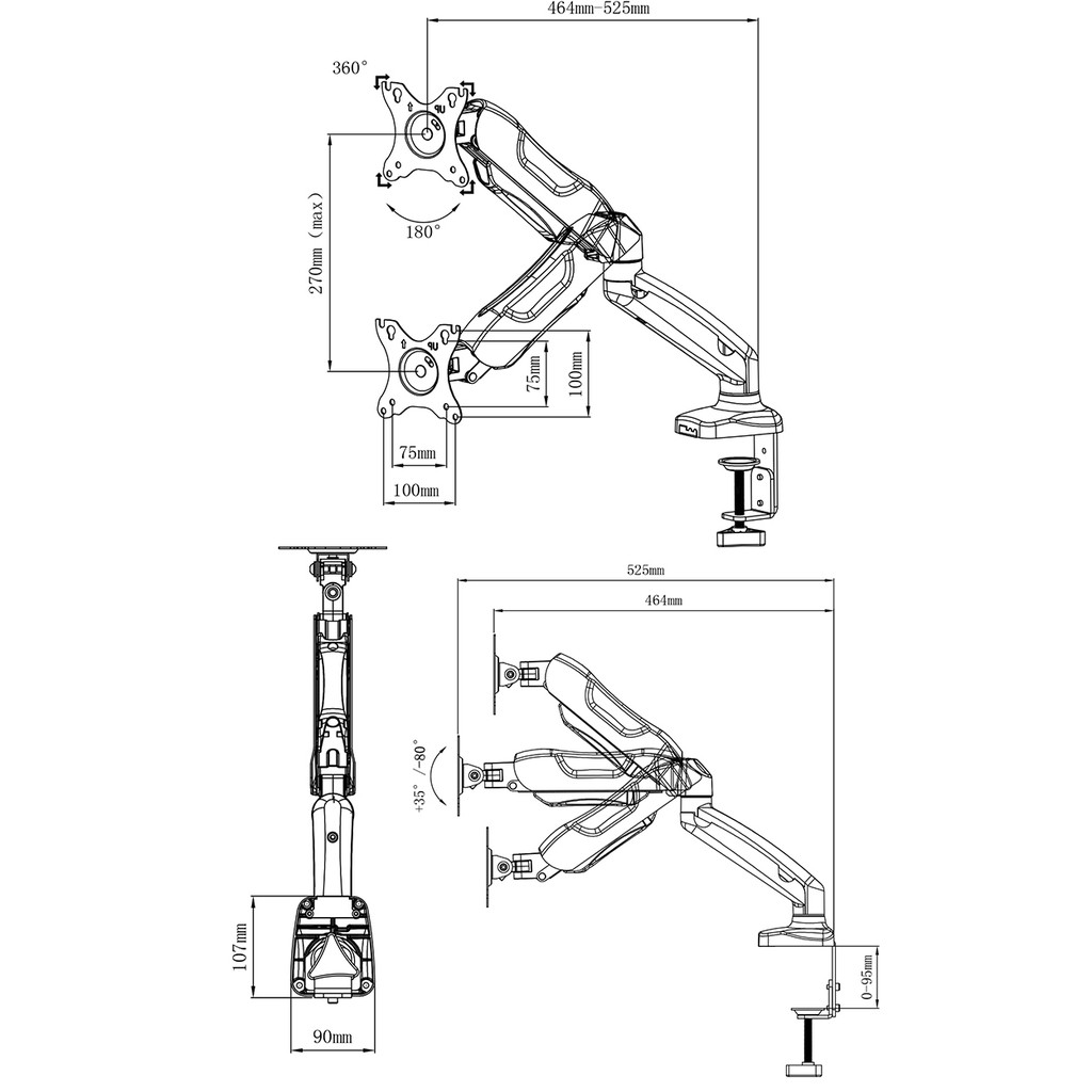 Giá treo màn hình máy tính F80 _V8- Xoay 360 độ - Hàng nhập khẩu Bảo Hành 24 Tháng