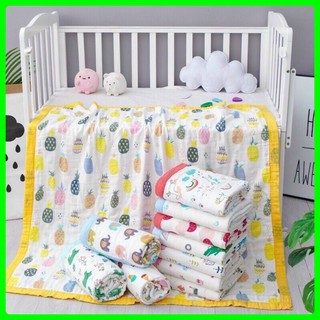 Chăn xô sợi tre 6 lớp viền màu họa tiết đẹp cho bé sơ sinh, KT 1m2x1m2 - C4