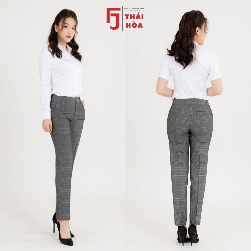 Quần tây nữ công sở 9 tấc 2 ly chìm đẹp kẻ caro Thái Hoà 2c221-02-01