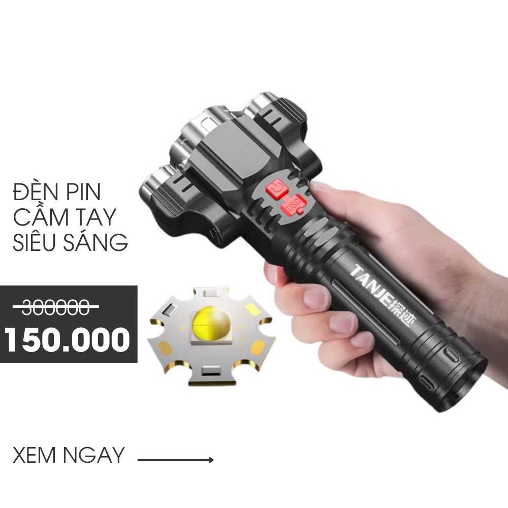 Đèn Pin Cầm Tay Siêu Sáng 3 Bóng Kèm Pin và Sạc