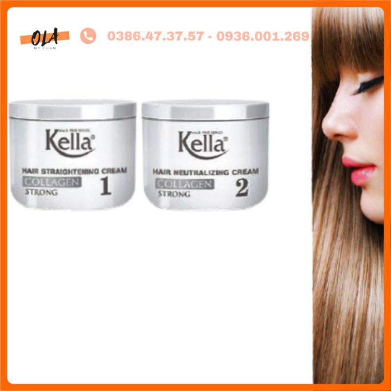 [ FREESHIP] KEM DUỖI TÓC THUỐC ÉP TÓC KELLA COLLAGEN STRONG TRẮNG 500MLx2