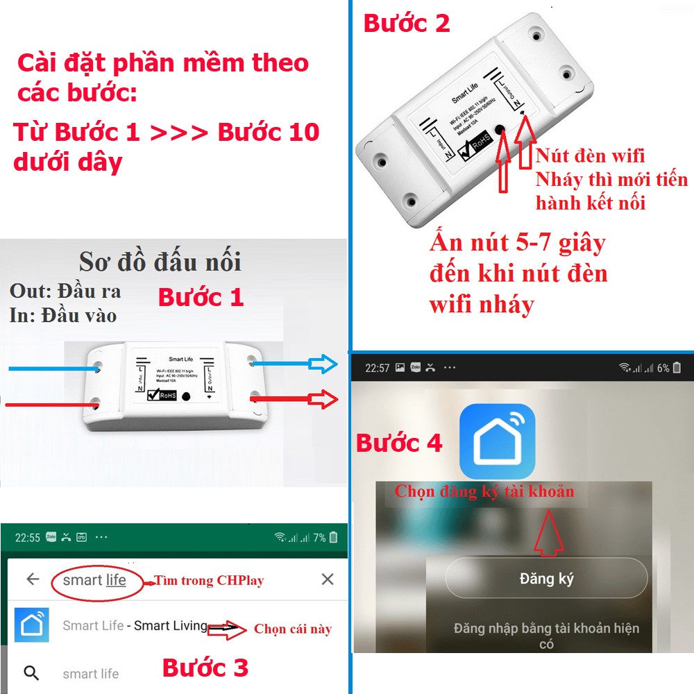 Công tắc điều khiển từ xa wifi 3G 4G smart life - công tắc wifi - điều khiển từ xa bằng điện thoại