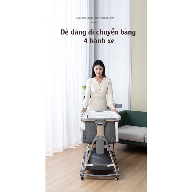 Cũi kề giường nâng hạ độ cao LOVE, Nôi di động đa năng, bập bênh,  gấp gọn, cho bé 0-3 tuổi, mang đi kèm túi xách