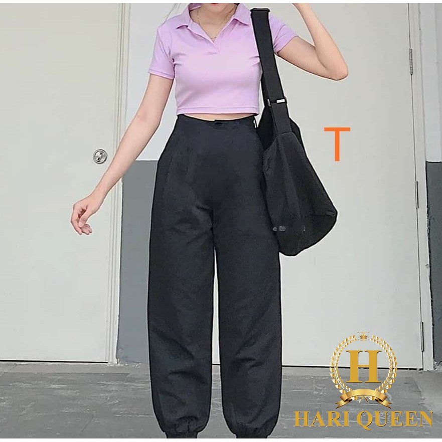 FREE SHIP ĐƠN TỪ 50K Sét áo cổ bẻ croptop tím+quần bom DTR0720 1