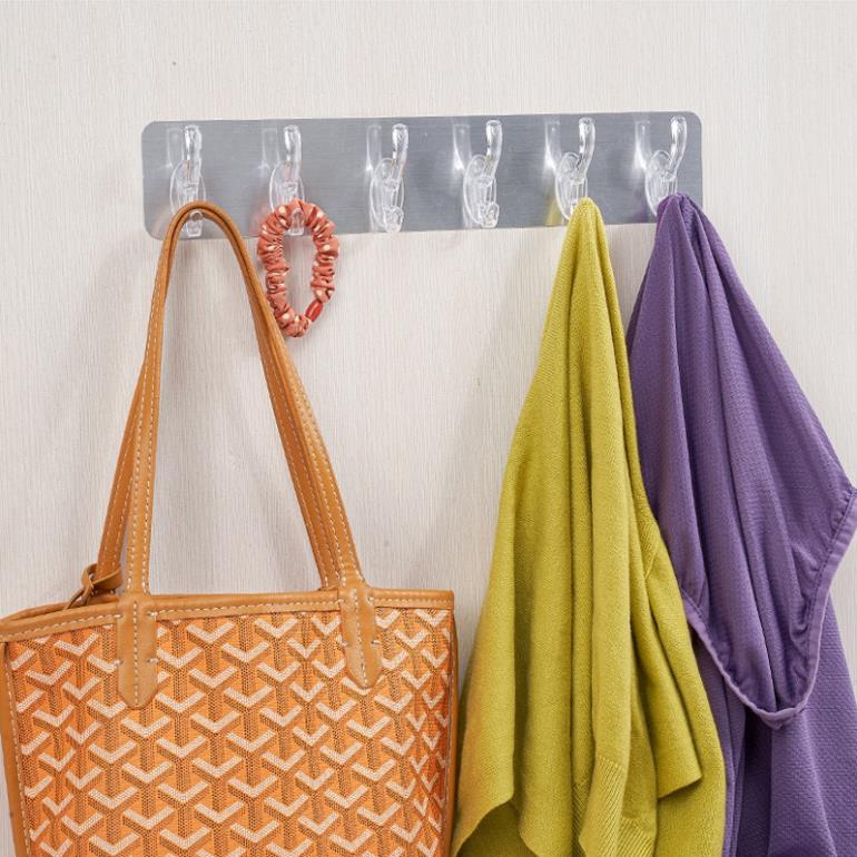 Thanh 6 Móc Dán Tường Siêu Dính Trong Suốt Treo Đồ, Quần Áo, Khăn, Đồ Dùng Nhà Bếp - Siêu Dính, Siêu Chịu Lực