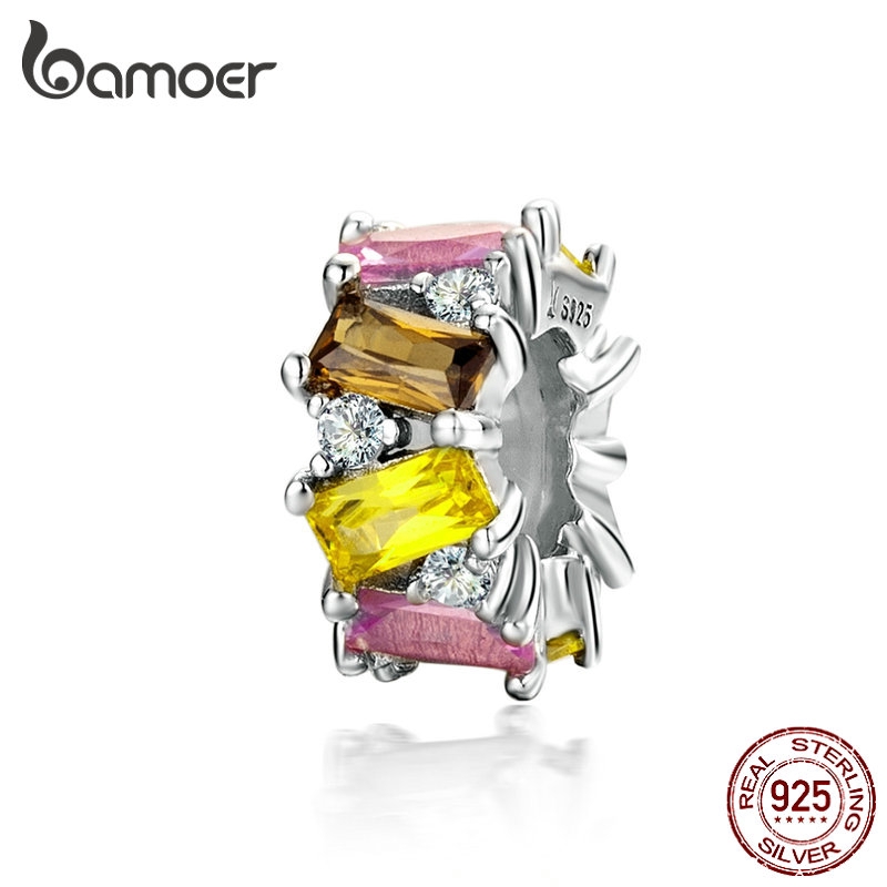 Hạt trang sức Bamoer bằng bạc 925 đính đá nhiều màu dùng làm trang sức vòng tay