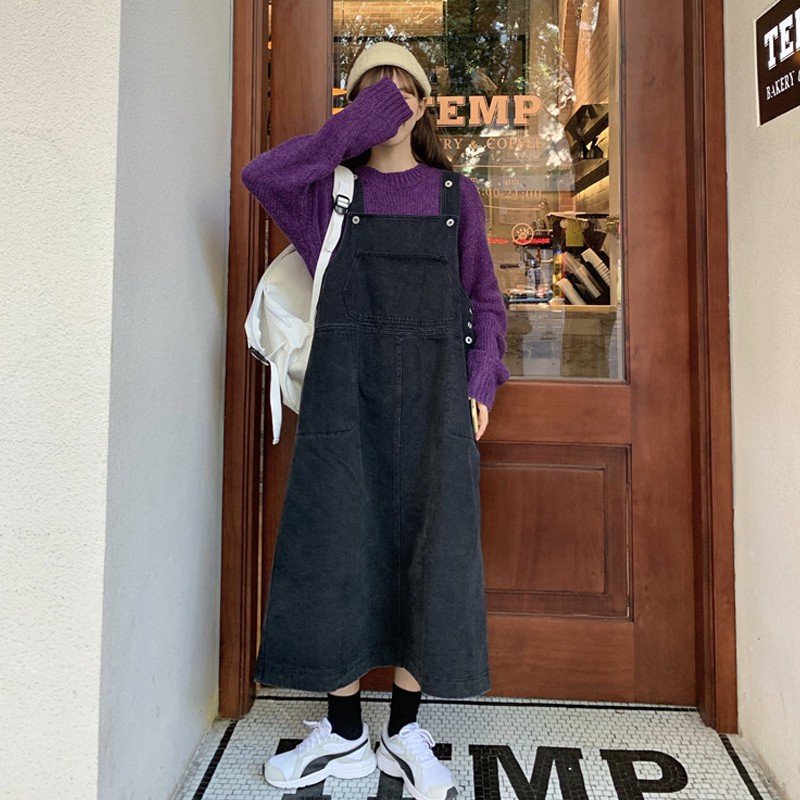 Set yếm denim dài