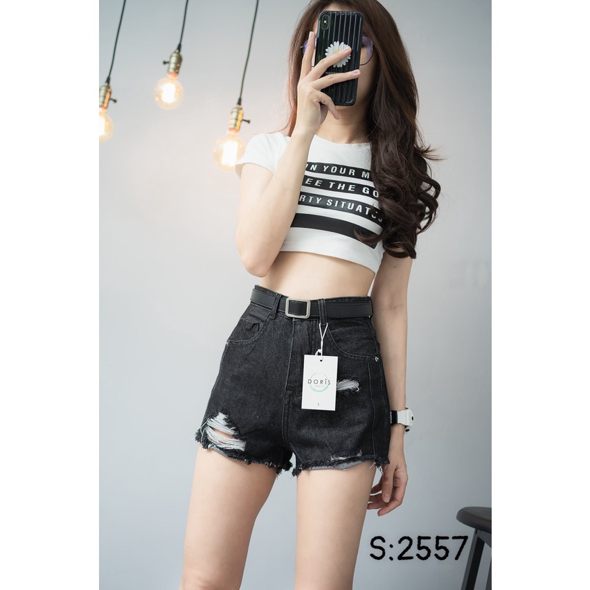 Quần Short Jean Nữ Lưng Cao Lai Tua Rách Nhẹ - Ảnh tự chụp