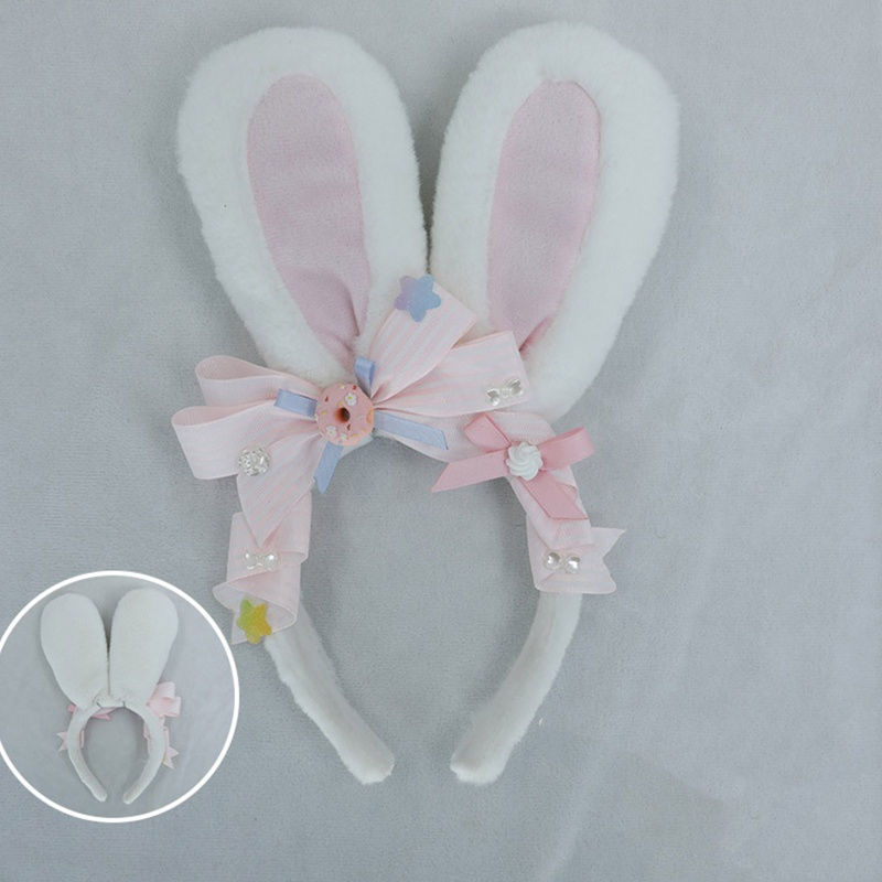Băng Đô Cài Tóc Đính Nơ Vải Lông Xù Thiết Kế Tai Thỏ Phong Cách Lolita Dành Cho Bé Gái