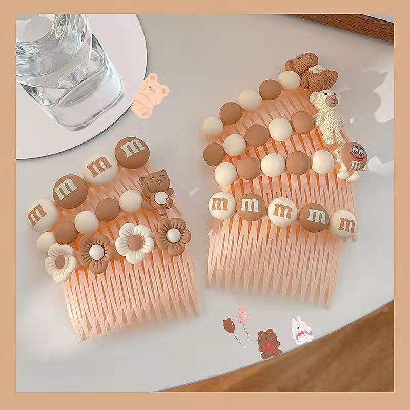 Lược cài tóc gấu hoa thỏ NÂU BE PASTEL đáng yêu dễ thương CA19