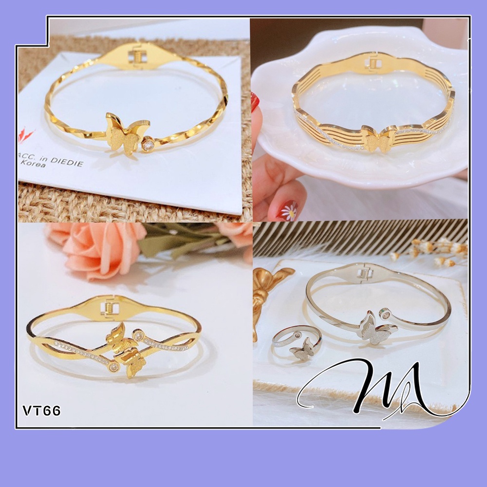 Vòng tay nữ Titan không gỉ cánh bướm cát kim tuyến - Măng's House VT66