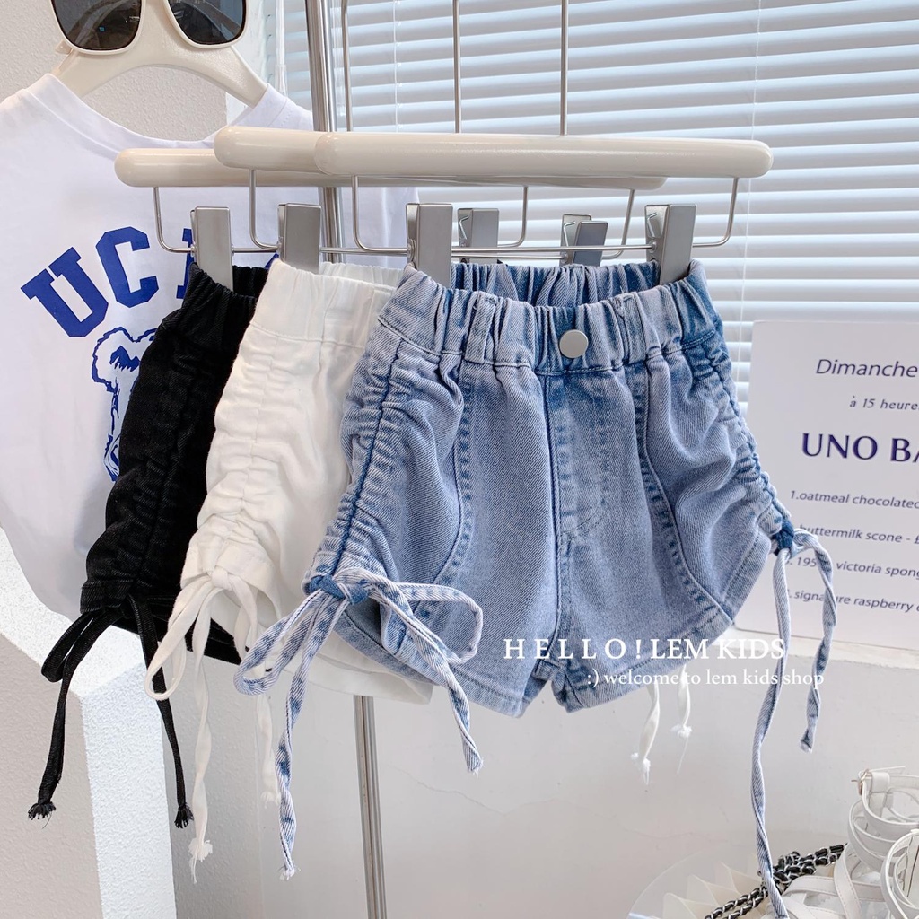 Quần Short Denim Dây Rút Co Giãn Phong Cách Hàn Quốc Thời Trang Mùa Hè Cho Bé Gái 5 Tuổi