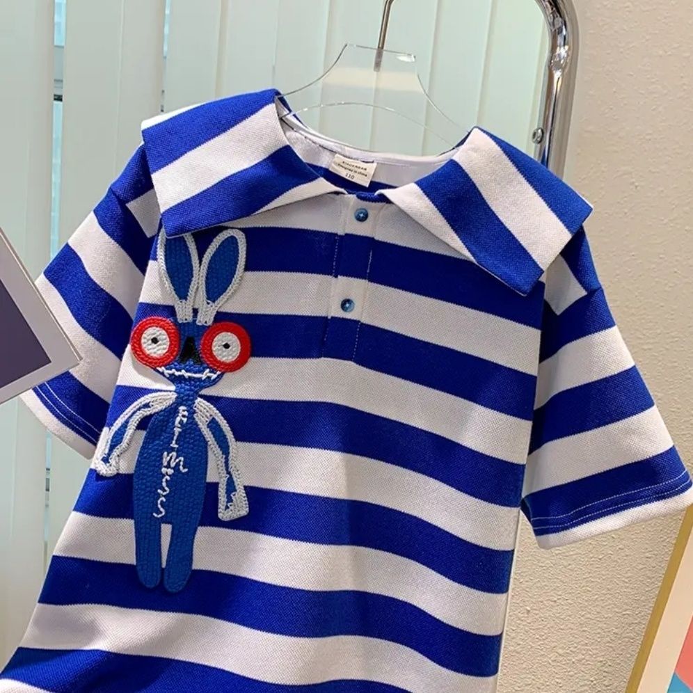 Đầm Thun Polo Kẻ Sọc Cổ Búp Bê Thời Trang Cho Bé Gái